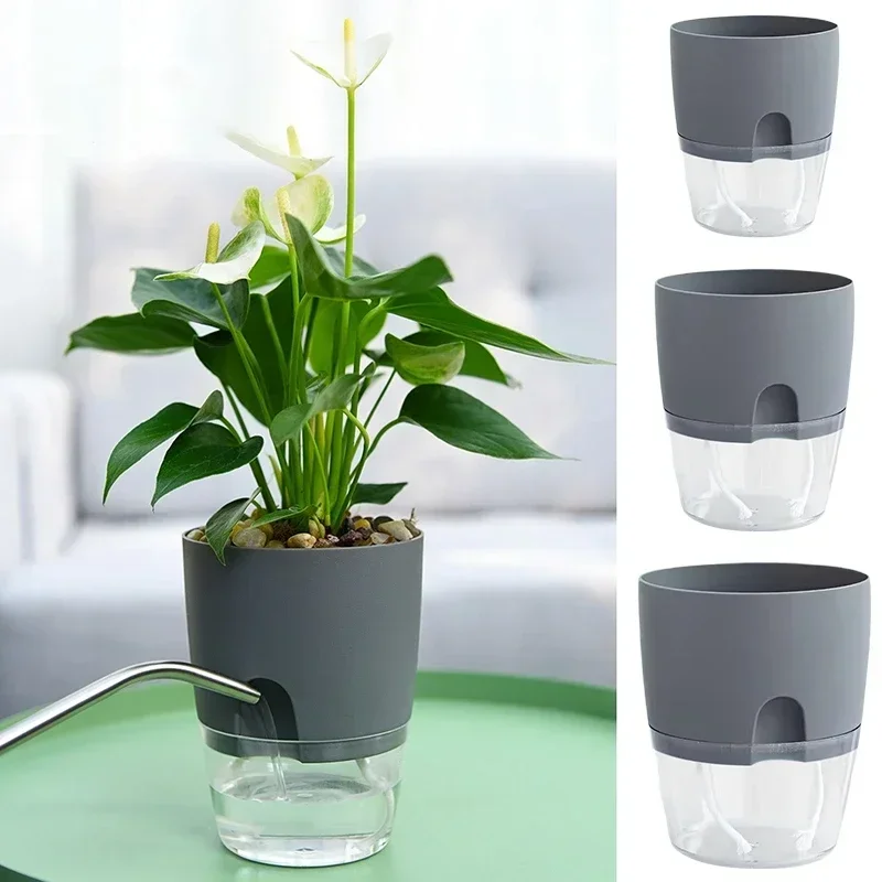 Self Watering Flower Pot Plastic Hydroponics Plants Pot Succulent Potted Planters Transparent Home Office Desktop Decoration