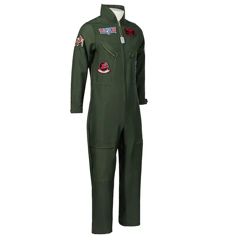 

ZA01 Adult Men Fighter Pilot Costume Air Force Flight Suit Cosplay with Glasses Necklace Army Green Military Pilot Jumpsuit Za0@