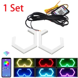 2PCS LED Angel Eyes RGB APP Bluetooth Hexagon Halo Rings For Car Scooter Motorcycle with Turn Signal Yellow 70MM 80MM 86MM 90MM