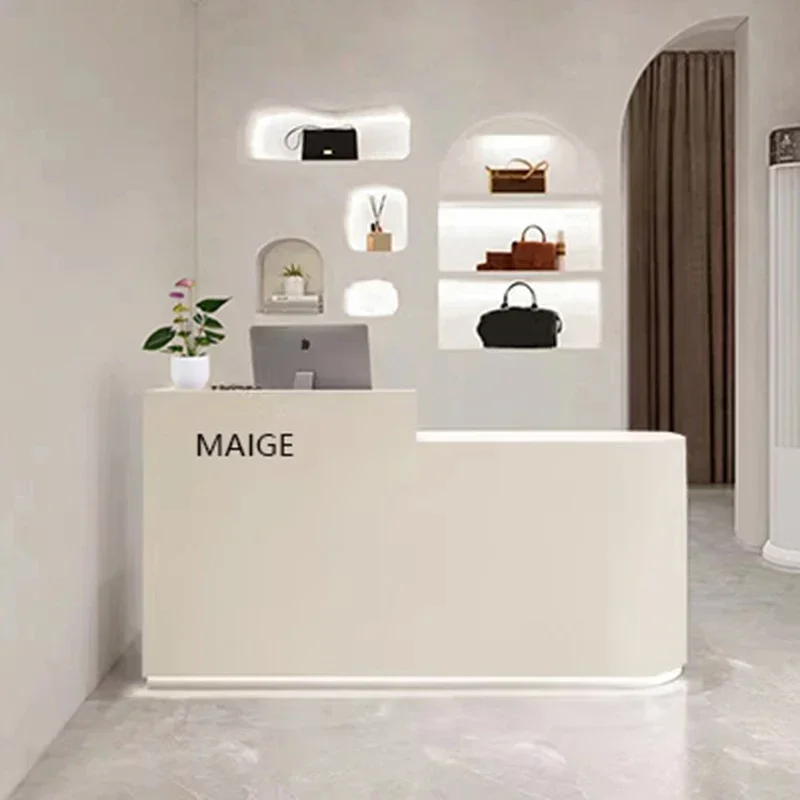 White Luxury Reception Desk Modern Small Checkout Shop Reception Counter Restaurant Study Escritorio Office Furniture