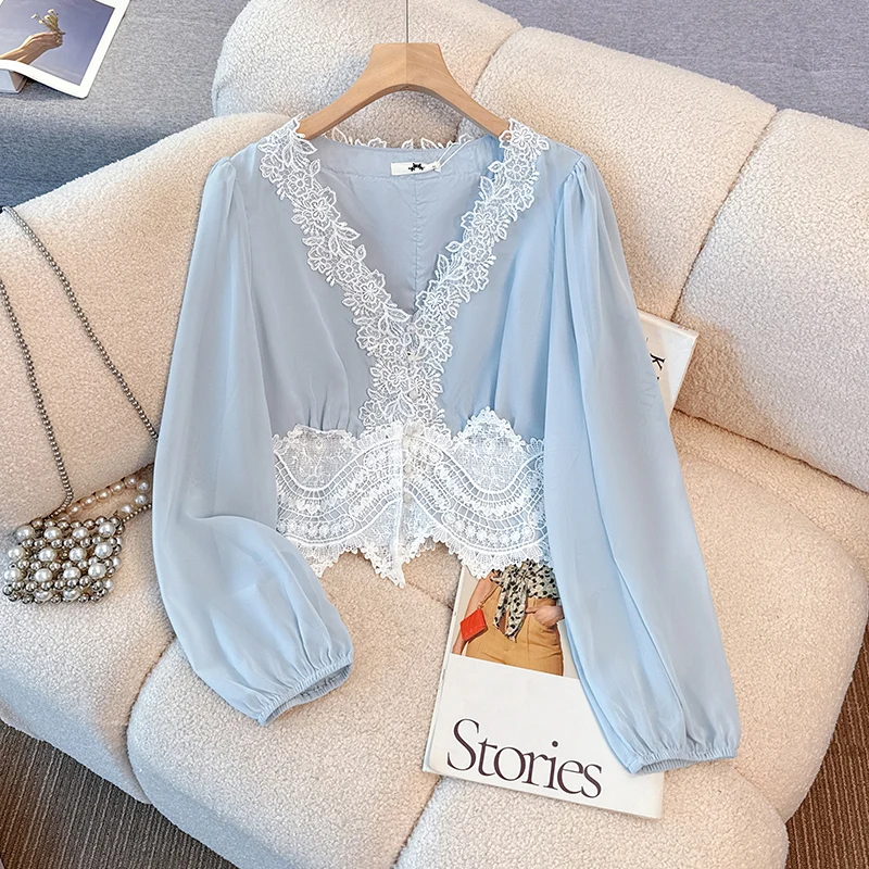 ชุดเซ็ตสองชิ้นสไตล์วินเทจสุดหรู คอวี แต่งลูกไม้ แขนยาว แนวแฟรี่คอร์ เหมาะสำหรับงานกลางคืน แฟชั่นไฮสตรีท ไซส์พลัส