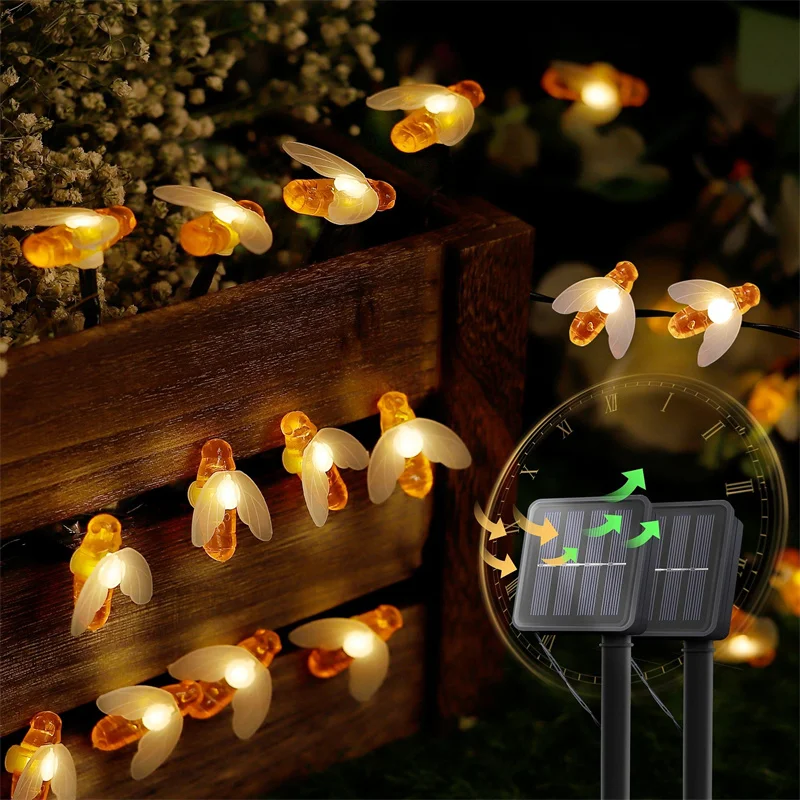 

LED Solar Bee String Lights Outdoor Solar Power LEDs Strings Waterproof Decors Lamp Garden Christmas Holiday Decor Outdoor