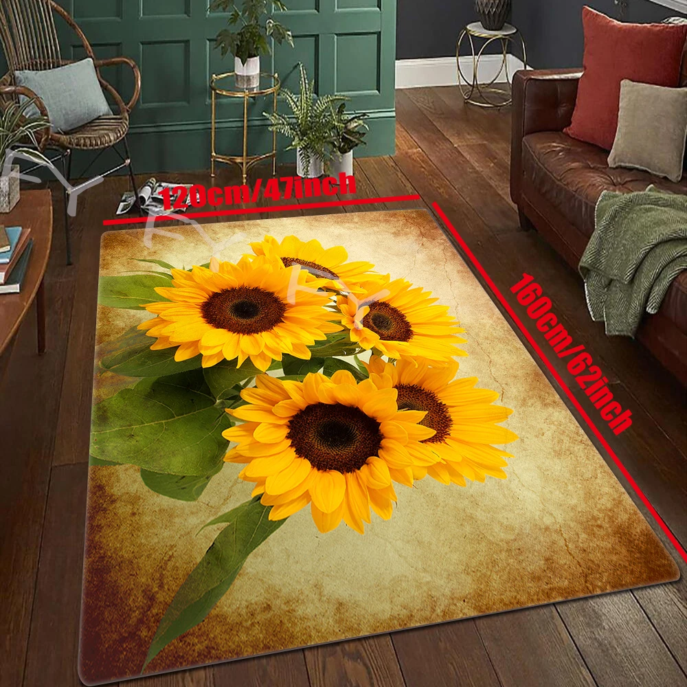 3D Oil Painting Sunflowers Carpet Rugs Living Room Bedroom Kitchen Carpet Floor Mats Home Decor Bathroom Entrance Non-slip Rugs