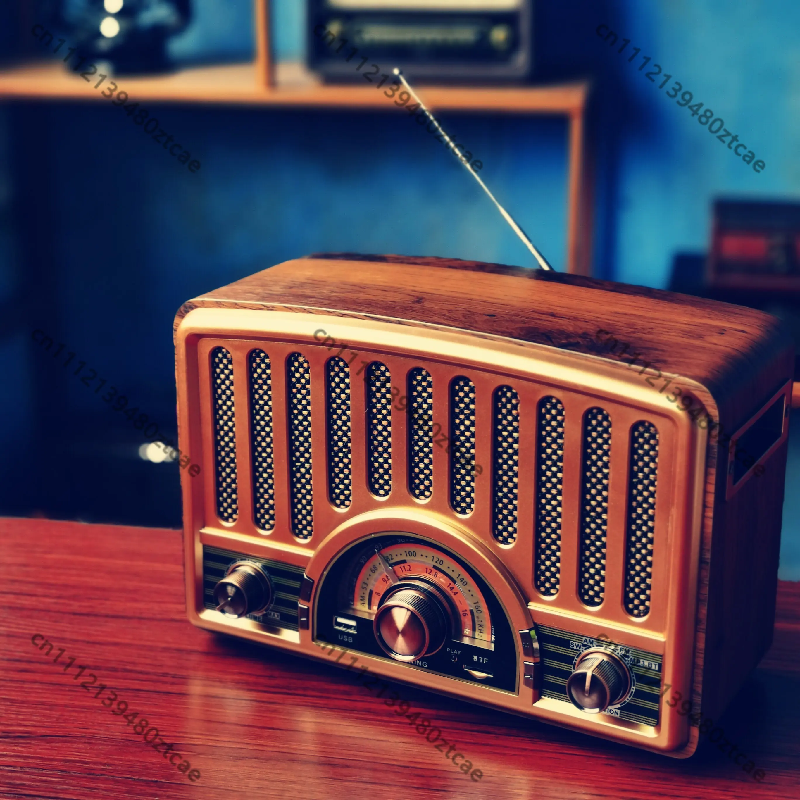 Wooden Retro Desktop Full Band Radio For Elderly Bluetooth Card Rechargeable Audio Speaker