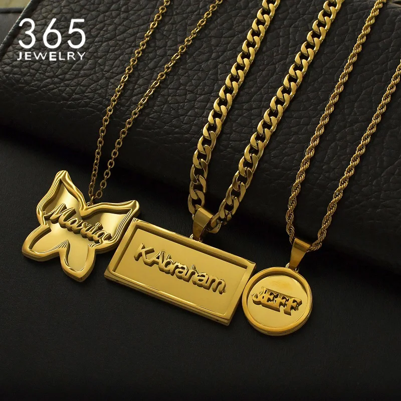 365 New Customized Name Letter Necklaces Double Thick Plated Piercing Stainless Steel Personalized Pendant For Men Women Jewelry