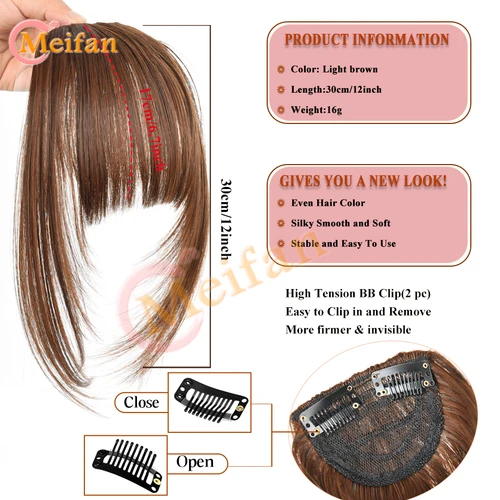 Imagen 2 del producto Flequillo Romo recto Natural, flequillo falso sintético Natural marrón negro, flequillo frontal de pelo con flecos para mujer