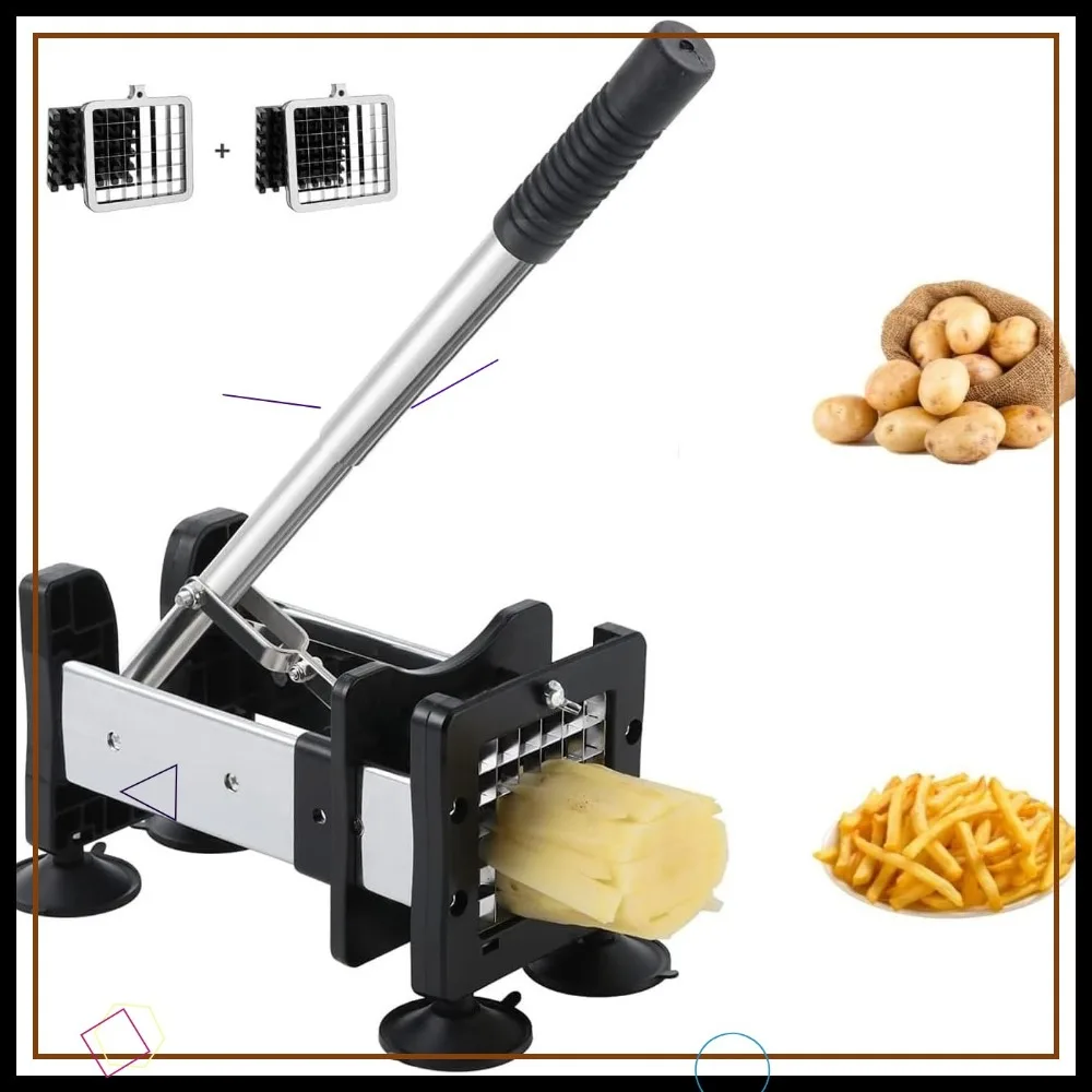 

Stainless Steel French Fry Cutter with Dual Blades for Potatoes and Vegetables, Easy to Use and Clean