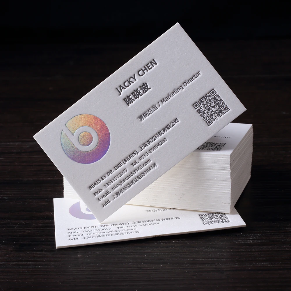 Custom Business Card Printing With Logo Name Watercolor 600G Cotton Paper Letterpress Embossed Gold Foil Double-side 200PCS