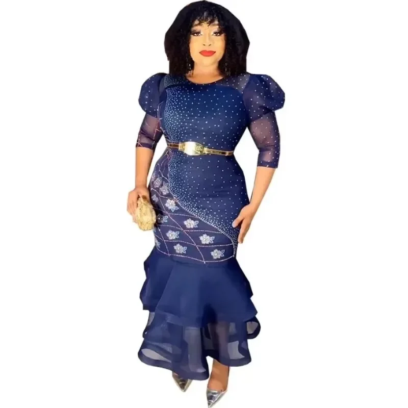 Customized African Dresses for Women Sequin Evening Wedding Party Mermaid Dress African Half Sleeve Long Dress Dashiki African C