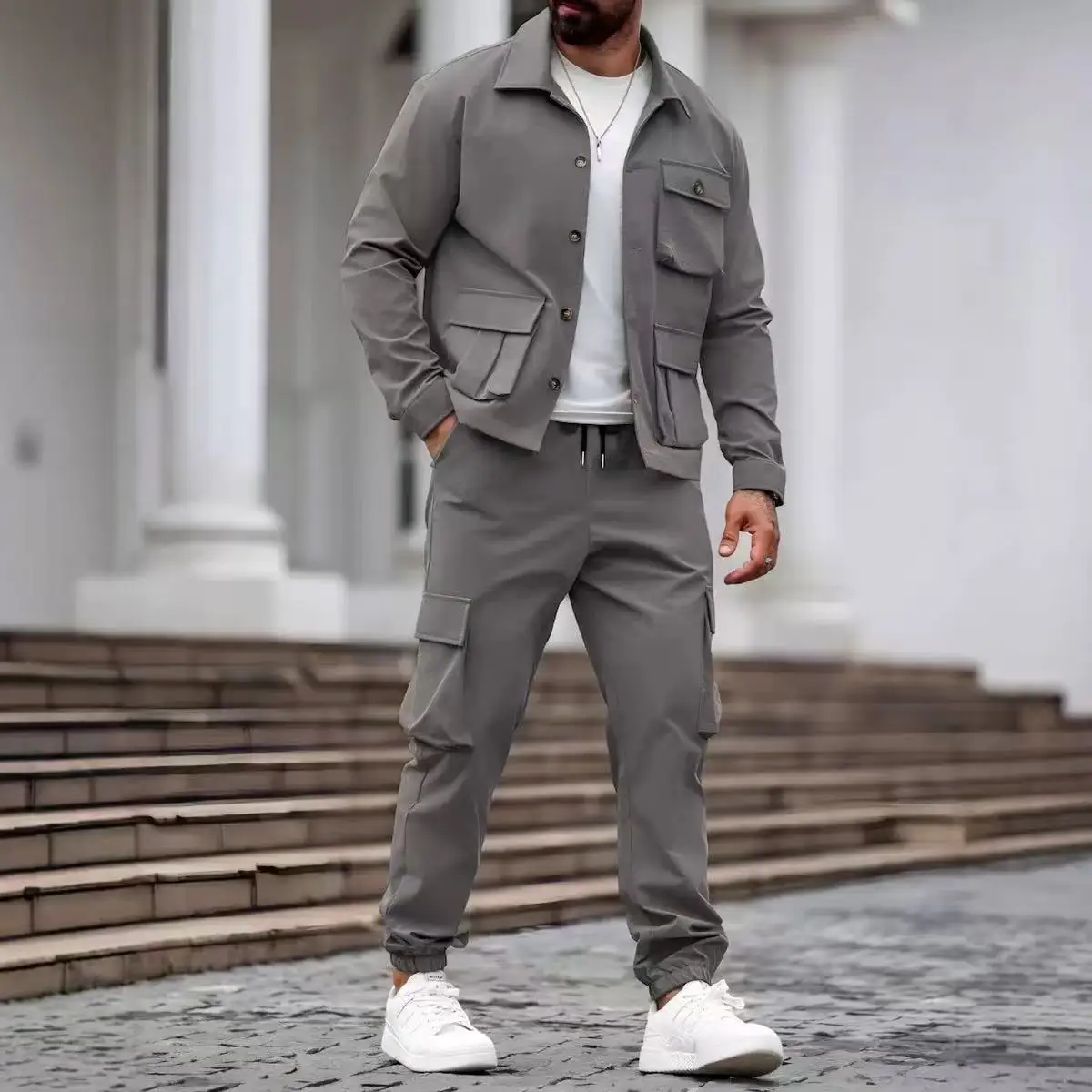 Herren-Cargojacke mit Hosen-Set, Outdoor-Sport, winddicht, militärischer taktischer Anzug, robuste Arbeitskleidung, Uniform für Männer, Jagd, Hallo – Detail 5