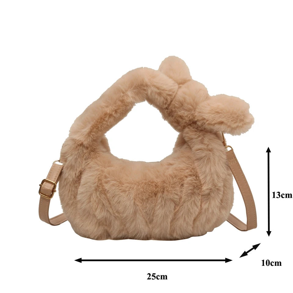 Furry Women's Bag Winter Fluffy Messenger Bag Y2K Plush Tote Handbag Small Fur Shoulder Bag Knotted Cloud Bag Pleated Satchel