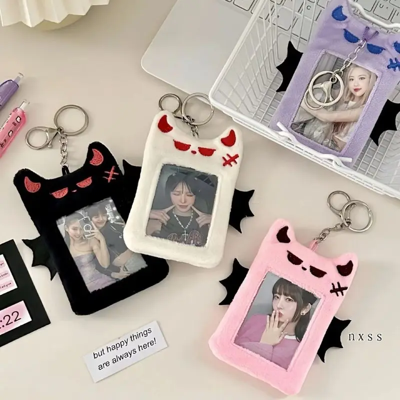 K-pop Girl Purple Winged Devil Plush Album Small Card Protective Cover Student Idol Small Card Display Backpack Pendant Card Bag