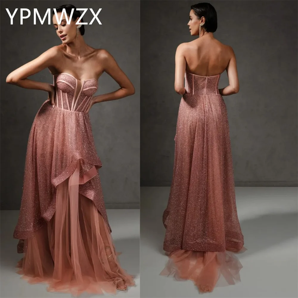 

Customized Evening Dress Party Occasion Women Formal YPMWZX Strapless A-line Floor Length Skirts Fold Bespoke Dre