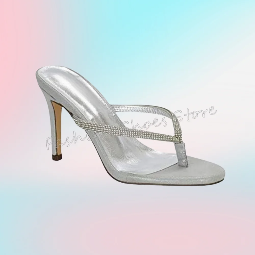 실버 라운드 토 크리스탈 플립플롭 스틸레토 하이힐 여성용 파티 슈즈 2025 여성용 신발