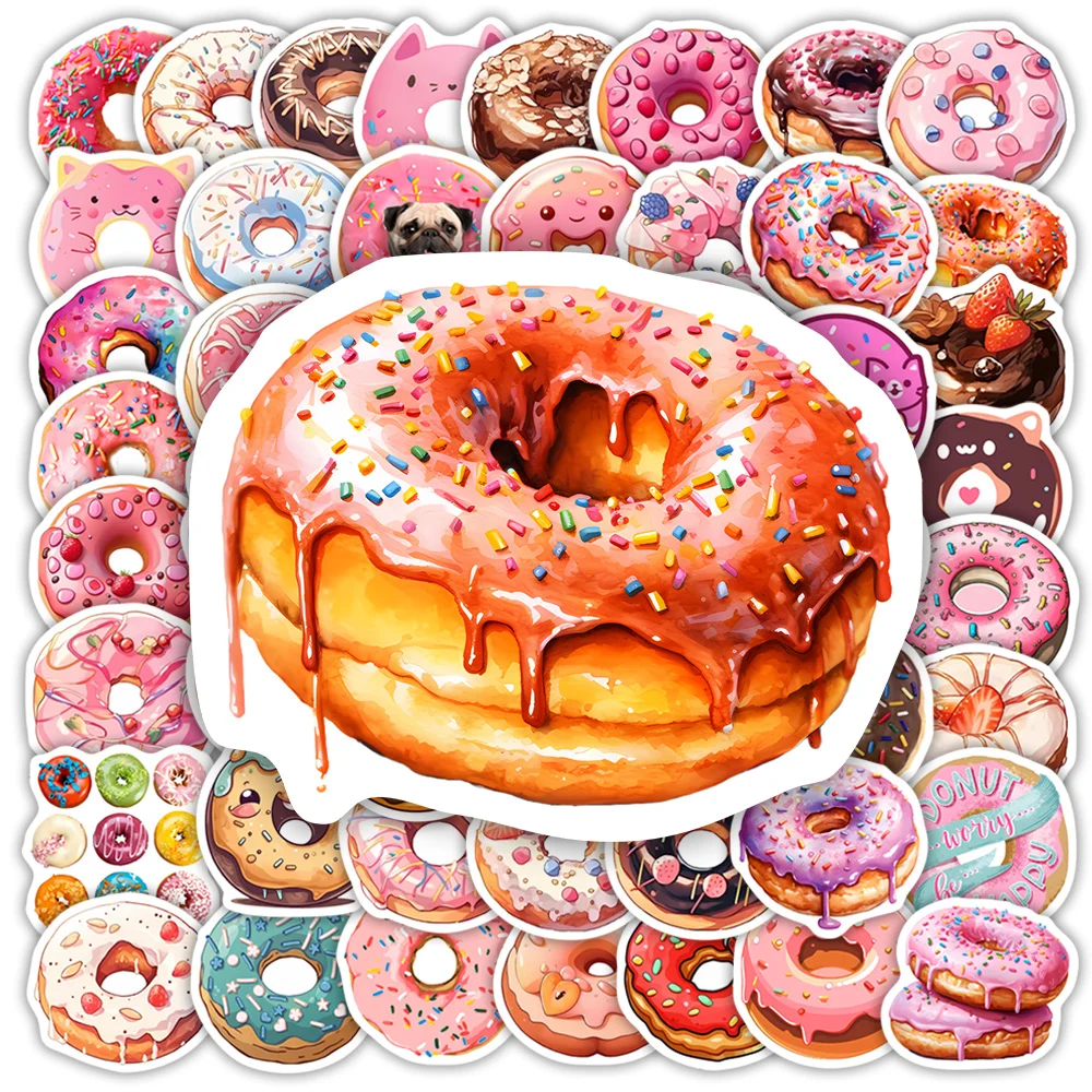 Aquarell-Donut Scrapbook-Aufkleber DIY Geschenk-Spielzeug Dekorative Vinyl Wasserdichte Aufkleber für Tagebücher Junk Journals Laptop Handy Flaschen