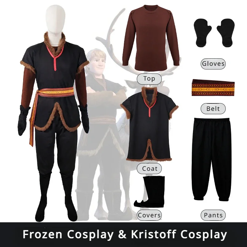 2025 New Frozen Prince Cosplay Costumes Kristoff Jacket Shirt Pants Belt Adult Unisex Set Carnival Party Costume A abc