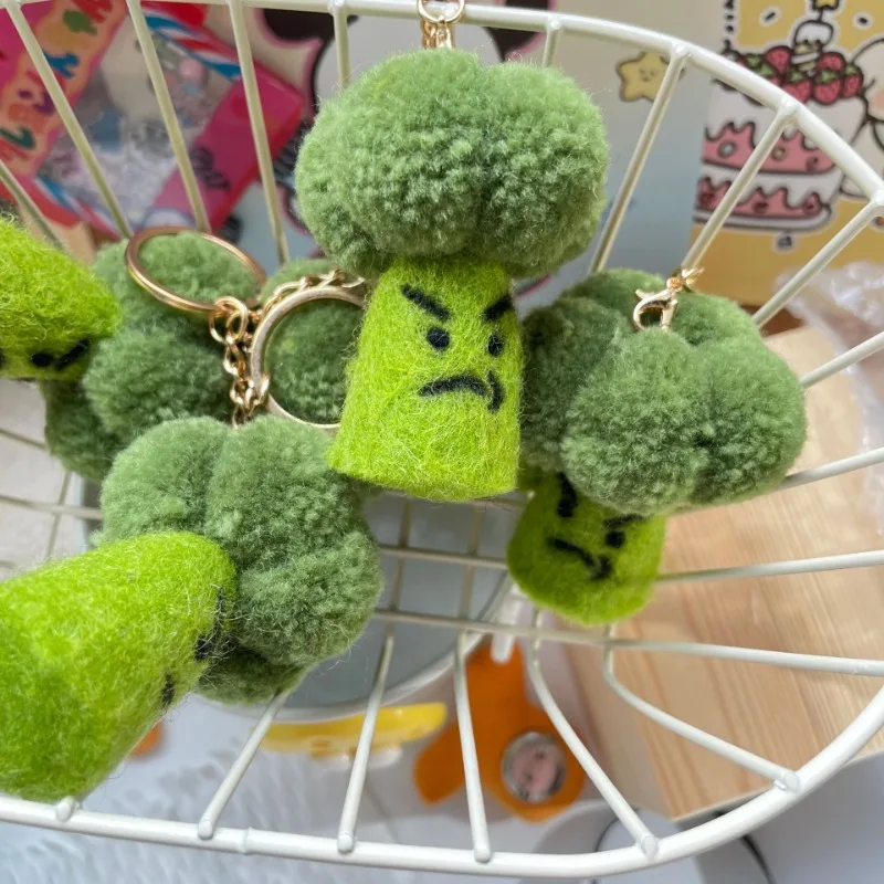 Handmaking Vegetable Doll Funny Keychains Wool Felt Knitting Broccoli Keyring Cute Broccoli Car Keys Keyrings Bag Pendant