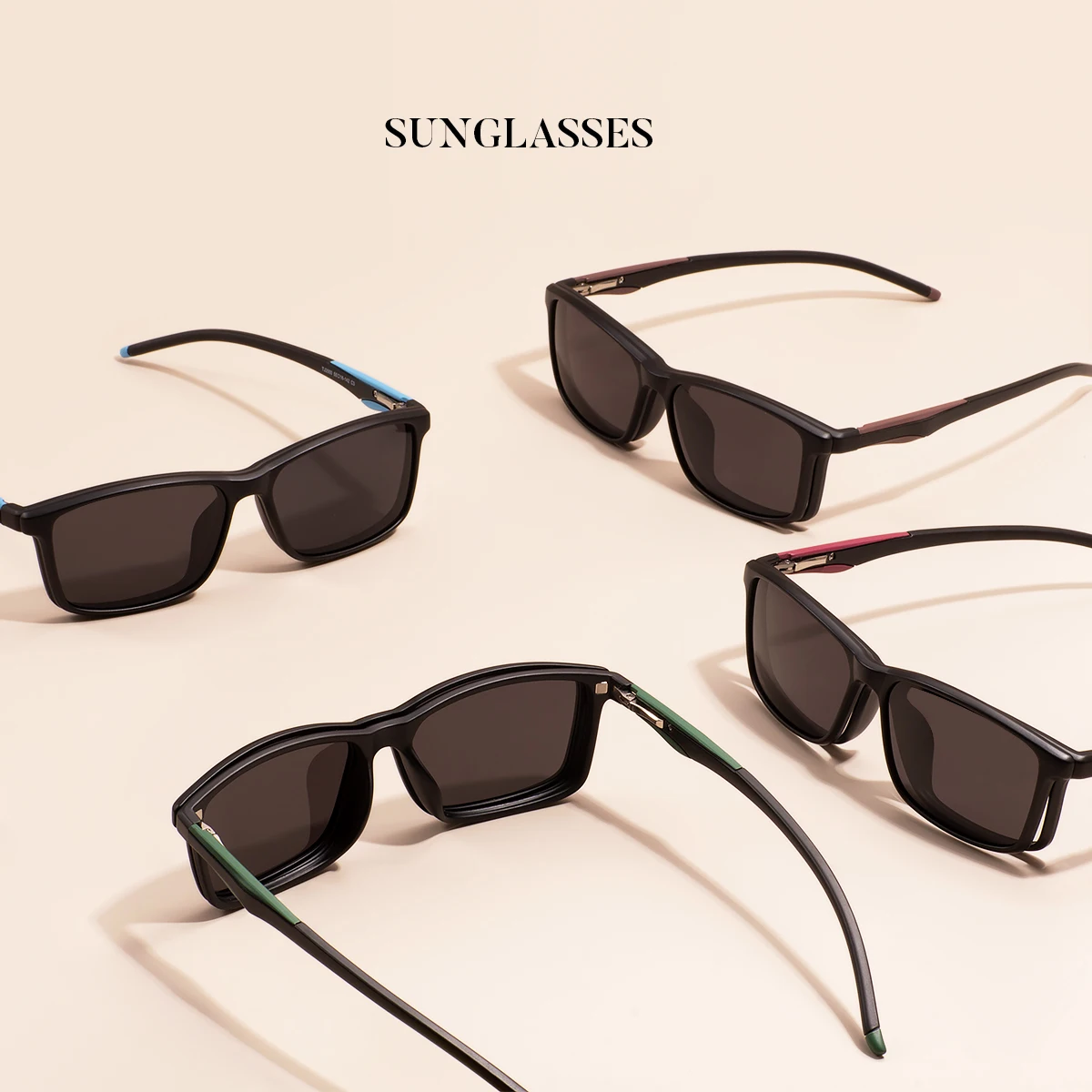 

Men Women Large Rectangle Full Rim Spectacle Plastic Light Magnetic Clip-On Sunglasses With Spring Hinge For Prescription Lenses
