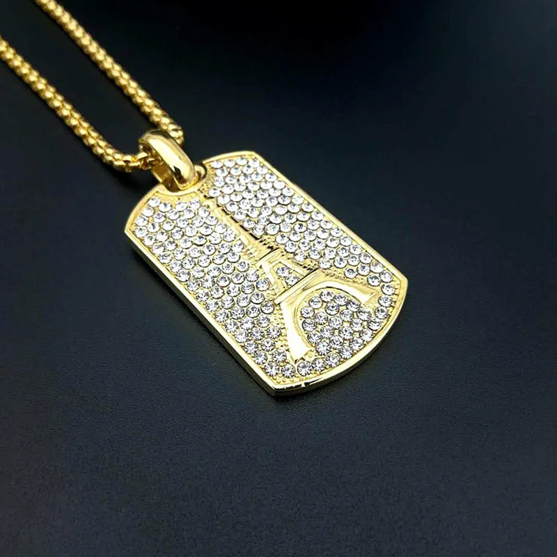 

Hip Hop Rock Full Rhinestone Bling Ice Out Stainless Steel Eiffel Tower Square Pendant Necklace for Men Rapper Jewelry