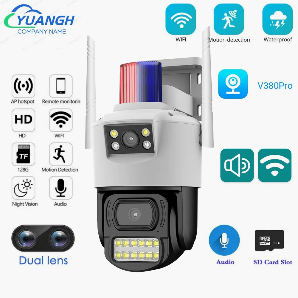 

4MP WiFi Surveillance Camera Dual Lens Auto Tracking Outdoor Security PTZ IP Cameras V380 Pro APP