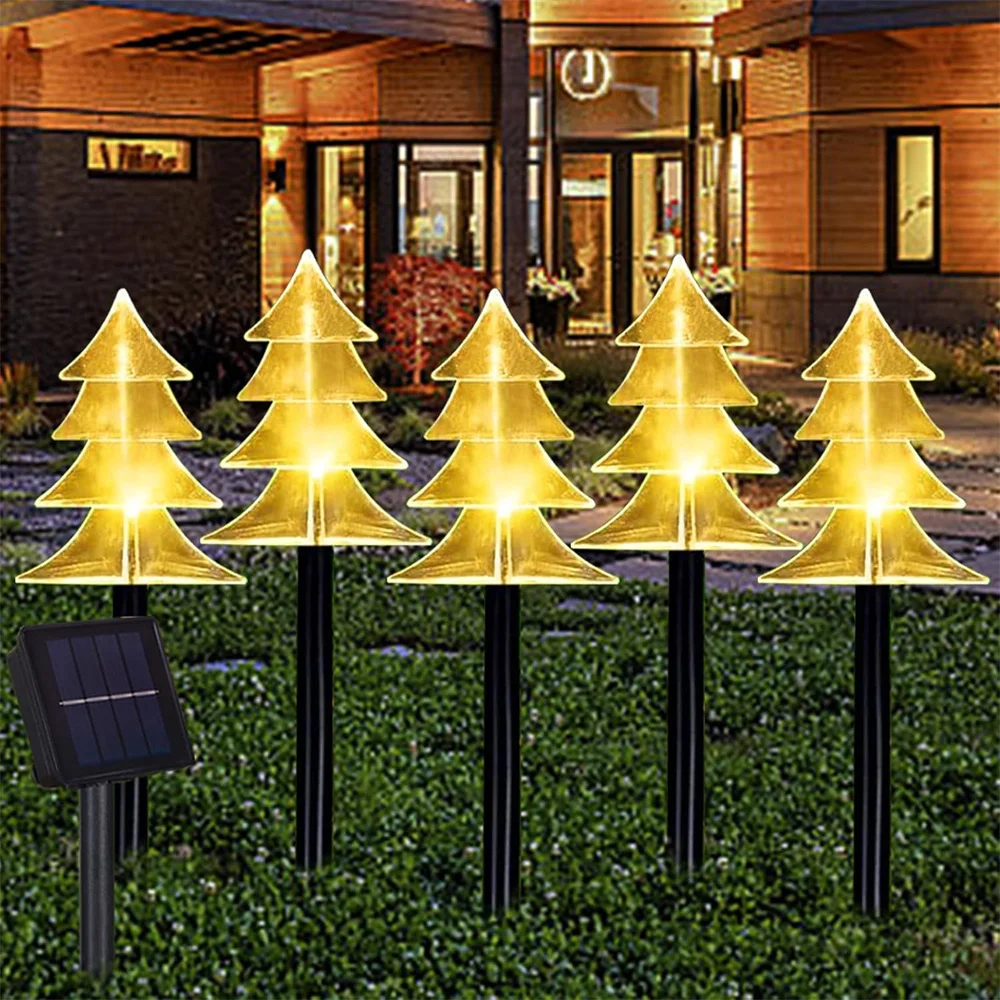 

Christmas Tree Pathway Lights Outdoor Set of 5 Solar Landscape Path Lights for Holiday Decoration For Party Yard Patio Lawn