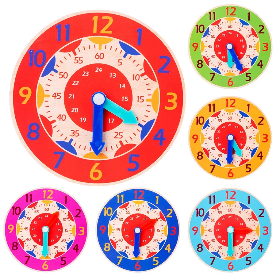 Children Montessori Wooden Clock Toys Hour Minute Second Cognition Colorful Clocks Education Learning Toys for Kids Preschool