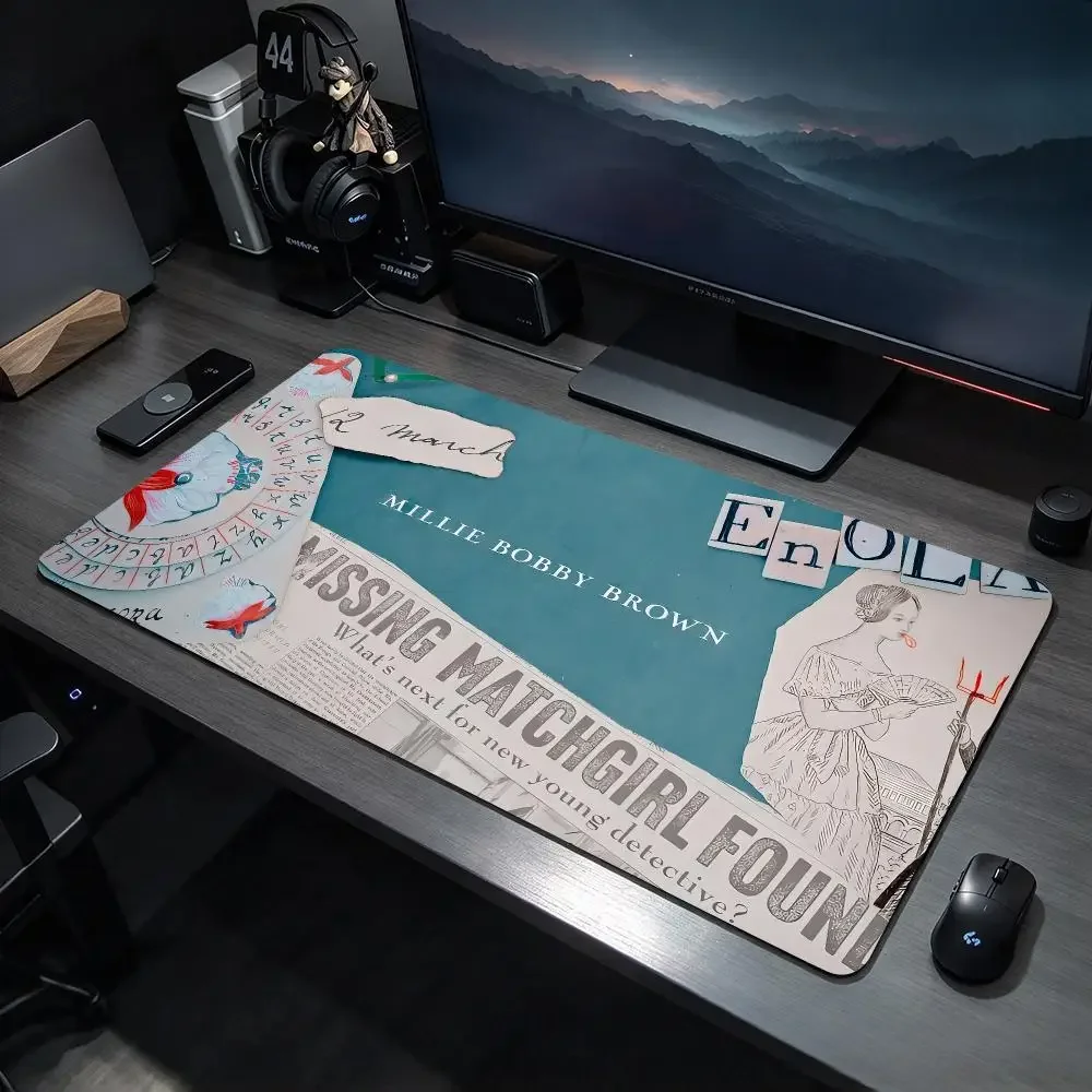 Detective Movie E-Enola Holmes Mouse Pad Large Gaming Mousepad Desk Mat Non Slip Bottom Featuring Stitched Edges