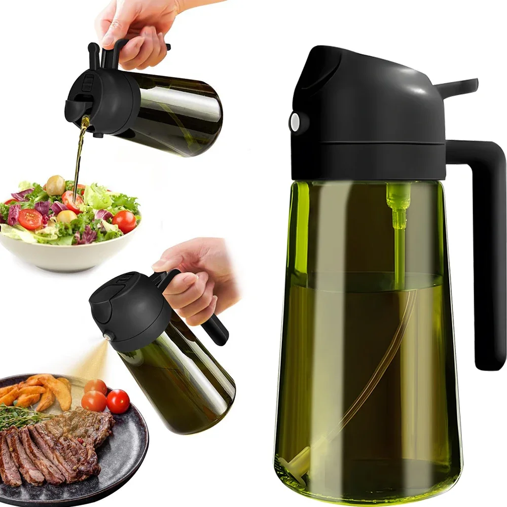 470 ML/16 oz Lichtblokkerende Donkere Olie Spuit voor Koken 2 in 1 Olijfolie Dispenser Fles voor Keuken Donkergroen Glazen Oliefles