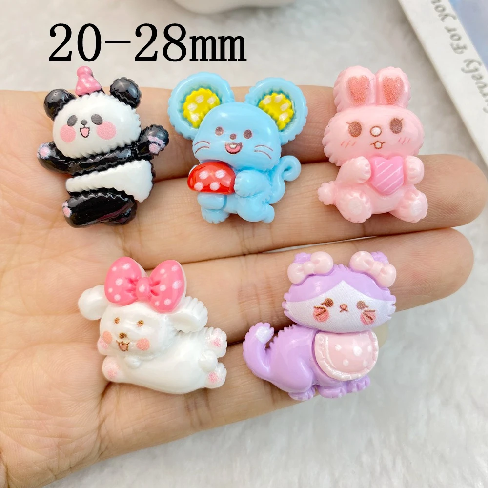 10Pcs New Cute Cartoon Bear, Rabbit, Cat, Mouse Series Flat Back Ornament Jewelry Bows Accessories