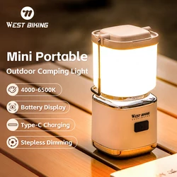 WEST BIKING Mini Outdoor Camping Light Portable Camping Atmosphere Lantern 4 Light Modes Type-C Fast Charging Hanging Tent Light