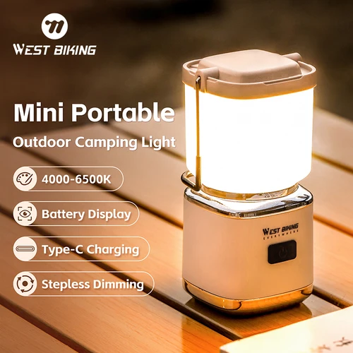 Imagen 1 del producto WEST BIKING-Mini luz portátil para acampar al aire libre, linterna de ambiente para acampar, 4 modos de luz, carga rápida tipo C, luz colgante para tienda