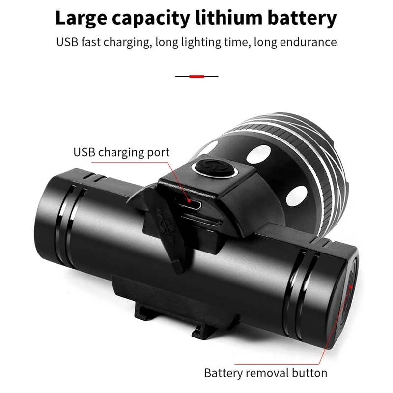 2400mAh Bicycle Lighting T6 USB Rechargeable Lamps Flashlight Waterproof Zoom Taillights Cycling Headlight Bicycle Accessories