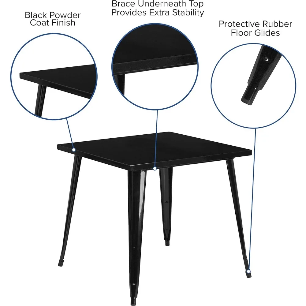 Commerciële 31.75 "Vierkant Zwart Metaal Binnen-Buitentafel