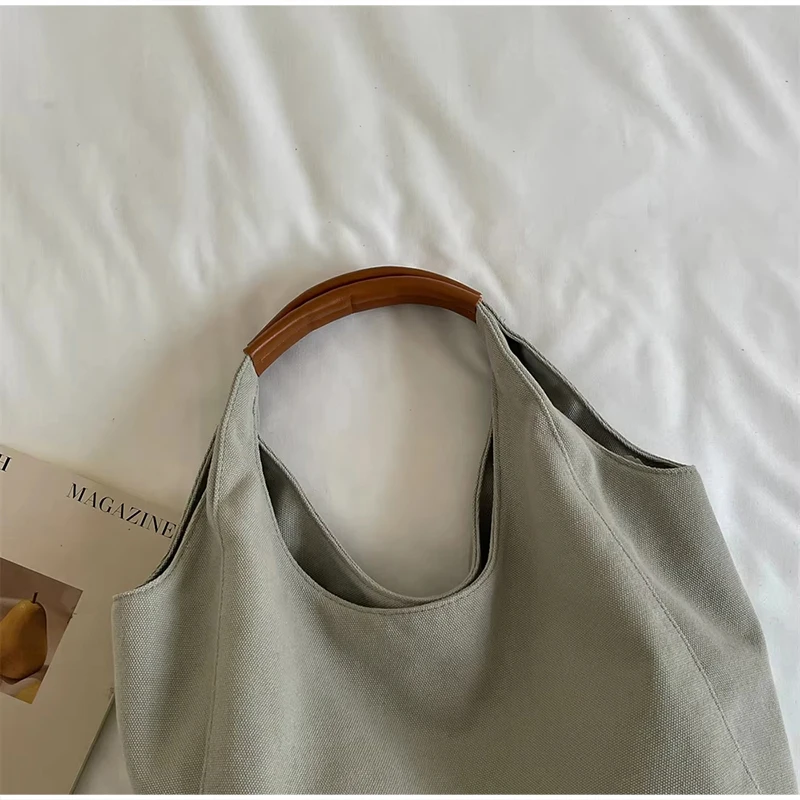 Koreanische Einfarbige Canvas-Handtasche mit Henkel, Damen-Schultertasche mit Großer Kapazität, Leichte Reise-Shopper-Tasche für den Täglichen Arbeitsweg – Detail 6