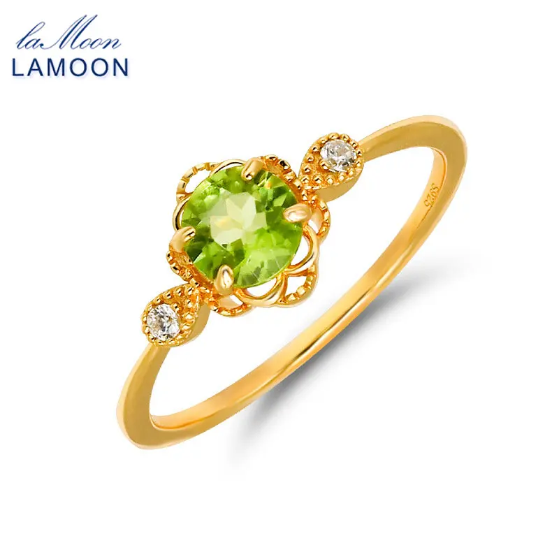 LAMOON Elegant Wedding Gemstone Natrual Peridot Ring For Women 925 Sterling Silver Light Gold Color Fine Jewelry Accessories