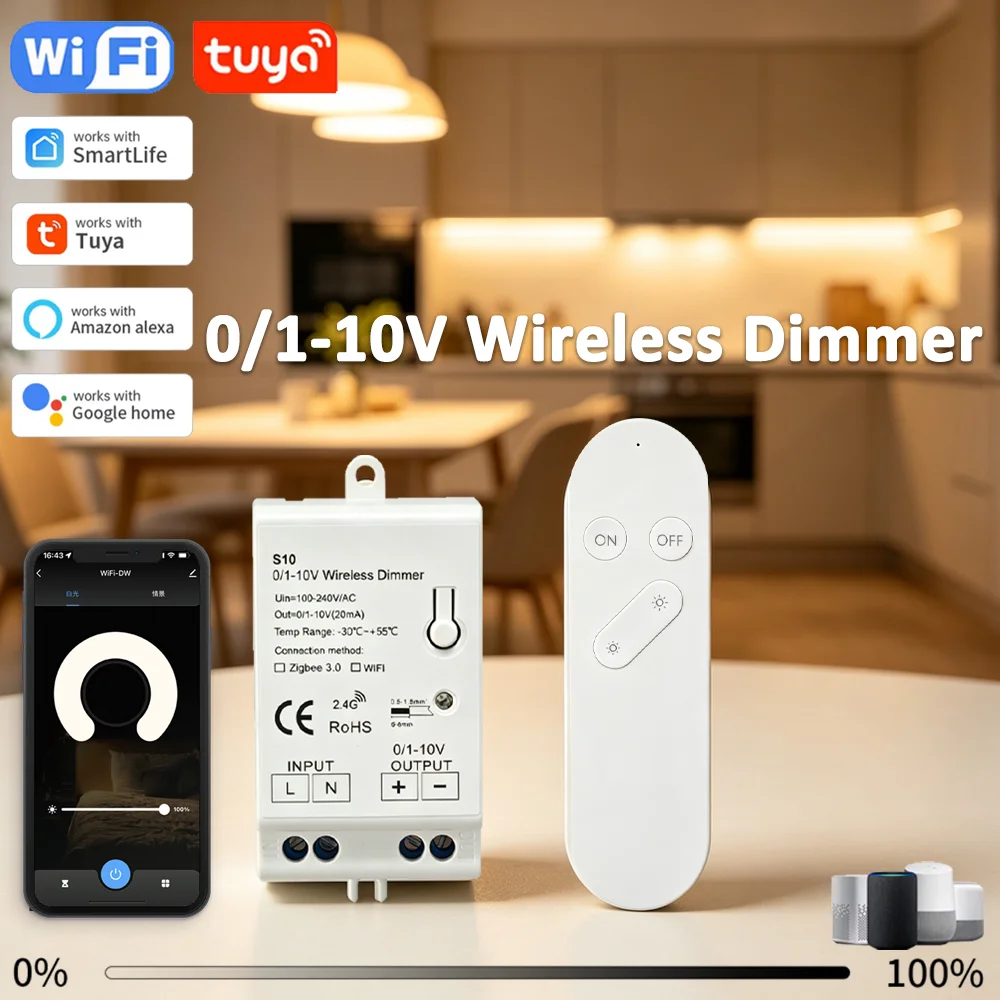 Mini Tuya WiFi LED Lights Dimmer Controller AC100-240V 0/1-10V Smart Home remote APP Wireless Control Voice fr Alexa Google Home