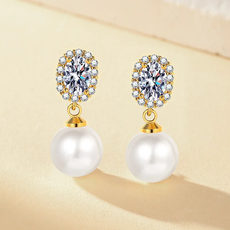 PT950 Retro Beaded Diamond Pearl Earrings - Fashionably Graceful, Sophisticated and High-Quality, Small and Unique Earrings