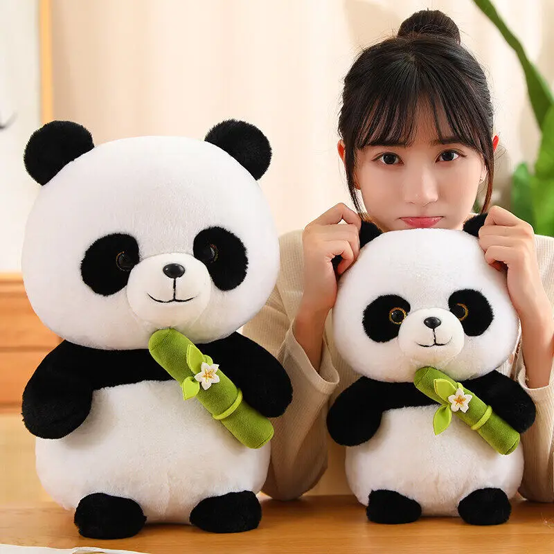 Cute Panda Flower Embracing Bamboo Doll Embracing Sleeping Cloth Panda Doll Plush Toy Birthday Gift for Children and Girls