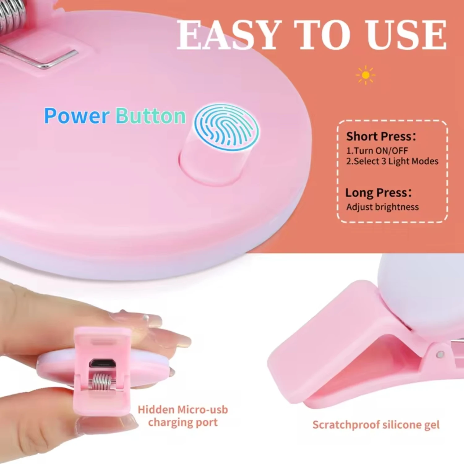 2PCS Cell Phone  Fill Light, Beauty Selfie Light with Clip, Adjustable Brightness Hand-held Ring Light  Mobile Phone