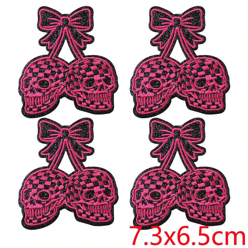 10PCS Cherry Skull Rose Patch Embroidered Patches DIY Western Cowboy Series Plaid Mouth Iron On Patches For Clothing Sew Patch