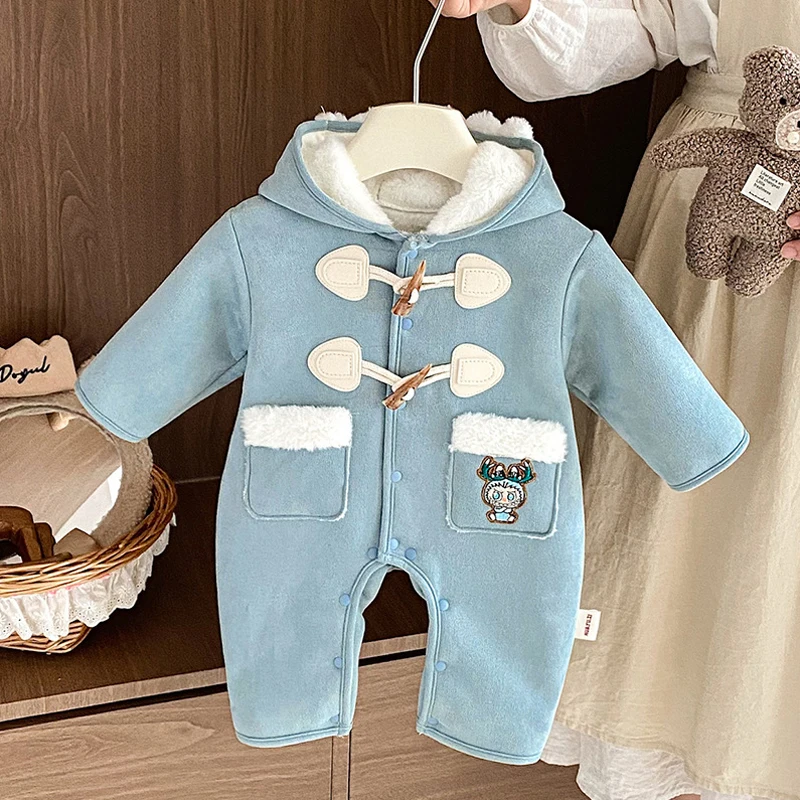 IYEAL  Infant Clothing Warm Flannel Rompers For Baby Boys Jumpsuit Hooded Kids Overalls Children Newborn Baby Girl Clothes