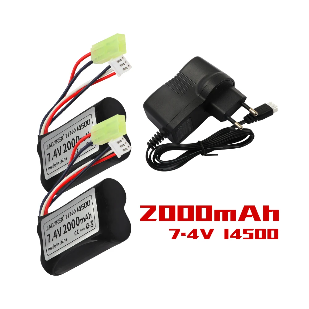 Li-ion Battery 7.4V 14500 2000mah with TIMA PLUG For Electric Toys Water Bullet Gun Spare Parts 7.4V For RC toys Cars