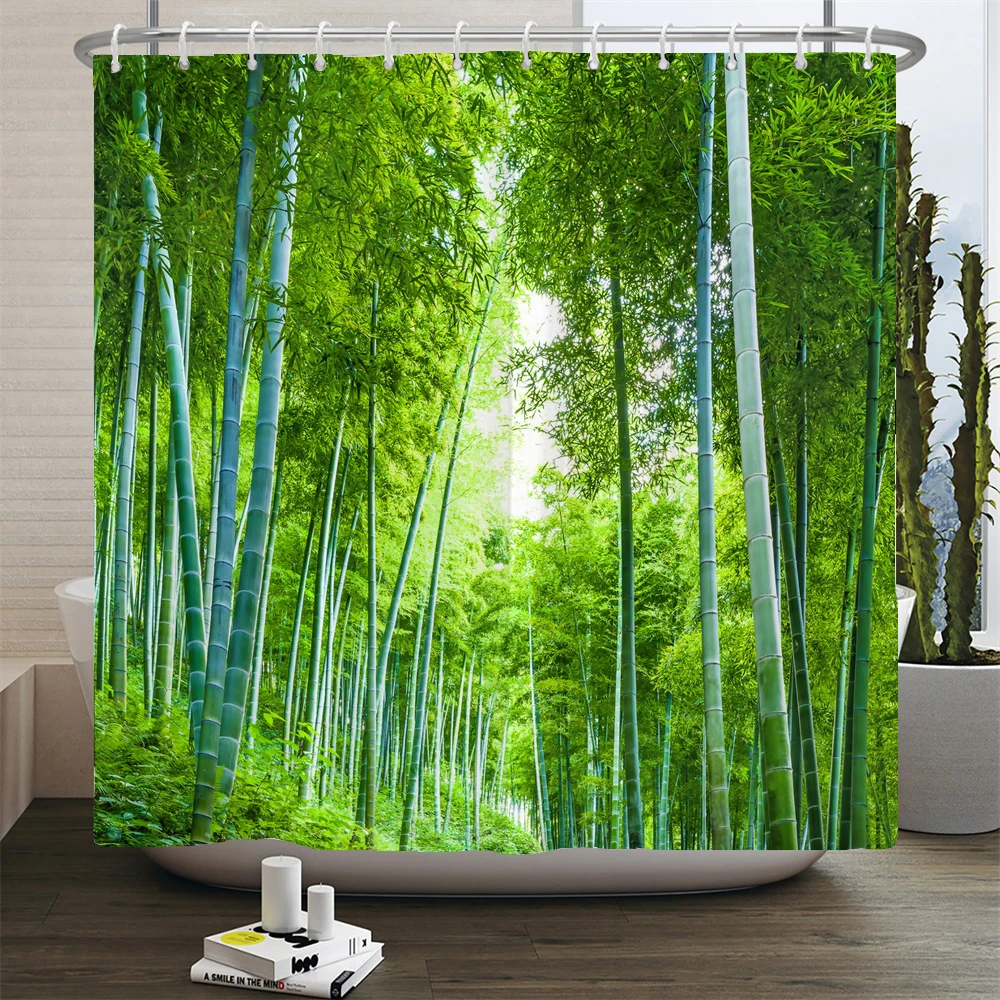 Zen tenda da doccia decorazione del bagno 3D bambù acqua corrente verde bambù Buddha tende da doccia schermo lavabile impermeabile