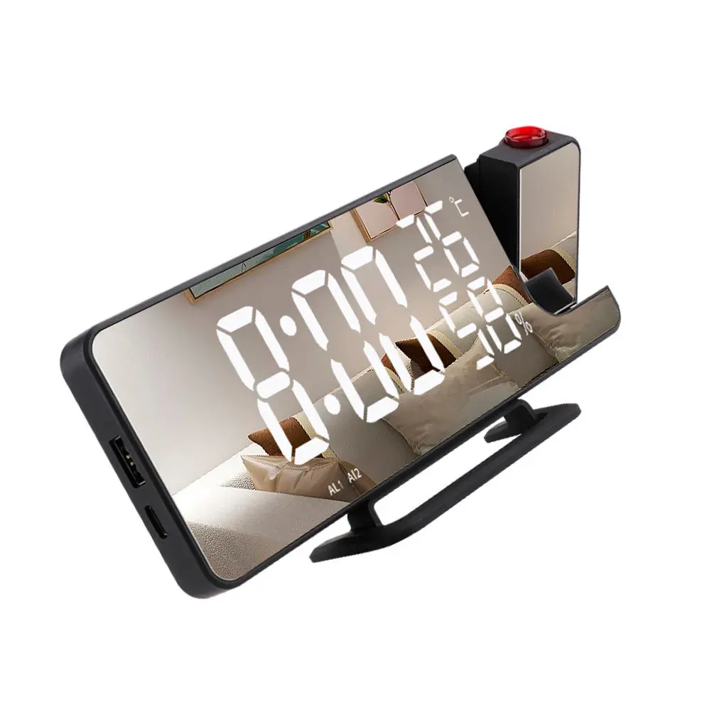 

LED Projection Desk Alarm Clock Digital Electronic Table Clock Smooth Surface Creative Projection Bedroom Living Room