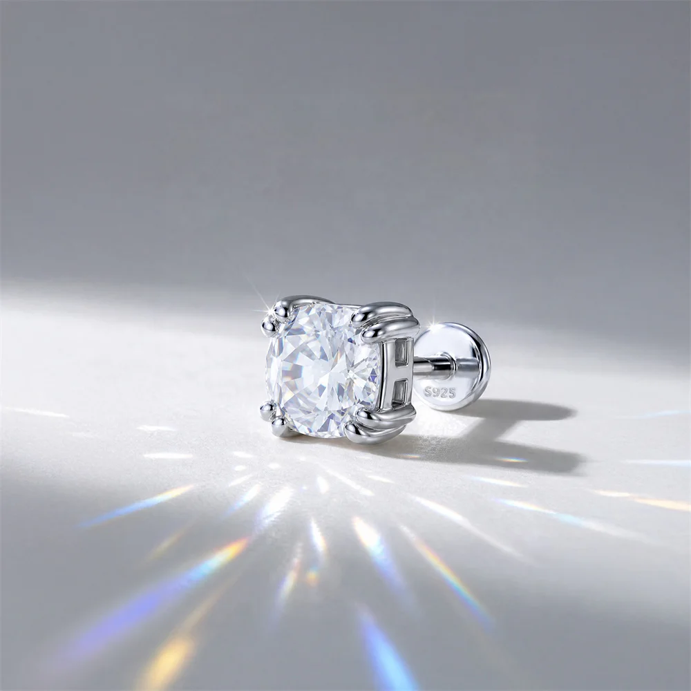 AIDE 925 Sterling Silber Klassischer Moissanit-Ohrstecker mit flacher Rückseite für Damen, 1 Karat, geometrische Form, Hochzeitsschmuck – Detail 29