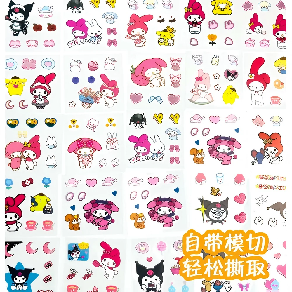 96 pz/scatola Serie Sanrio Trasparente PET Adesivi Carino Kuromi Cinamonroll Cartoon Decalcomanie Scrapbook Laptop Telefono Adesivo Giocattolo Per Bambini