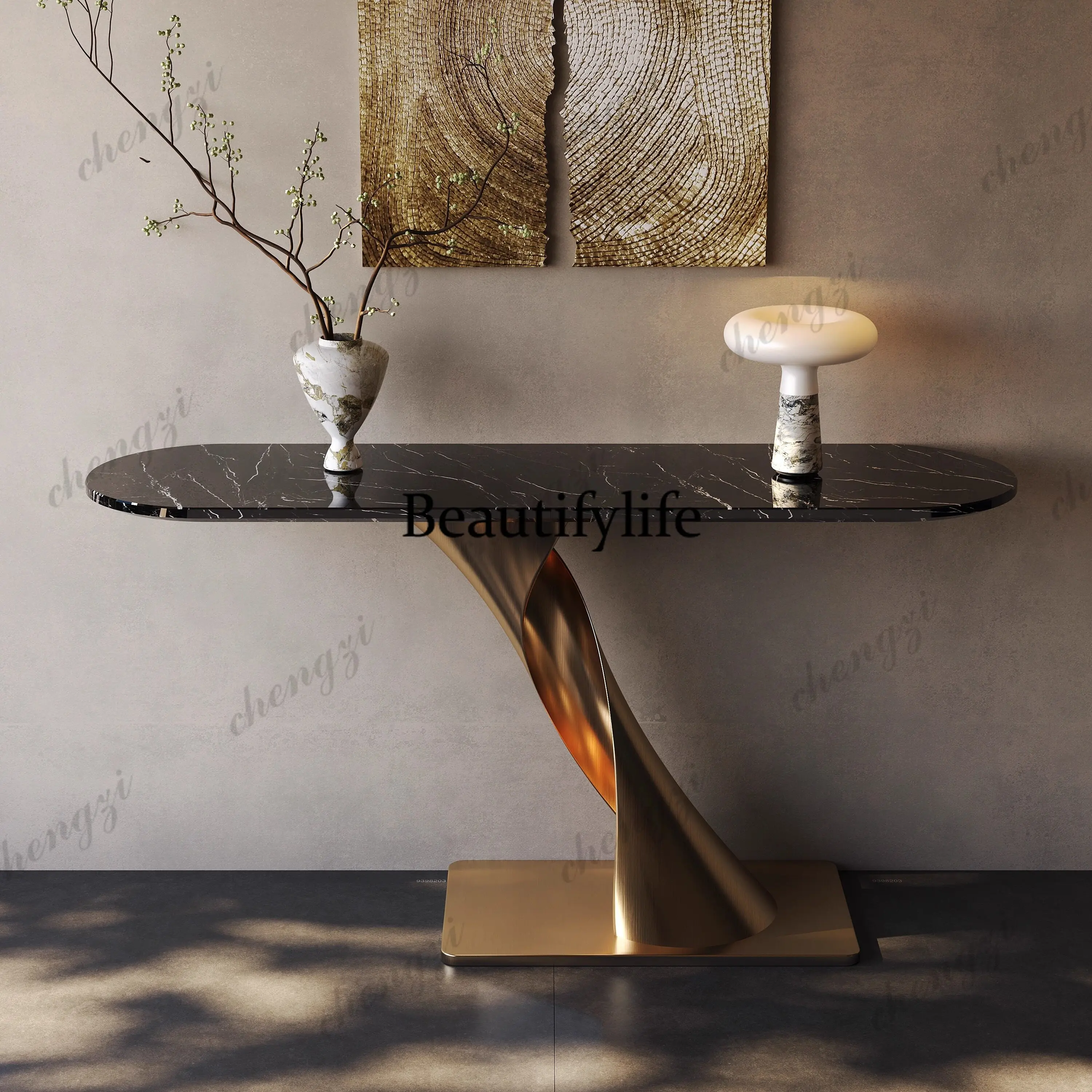 Light luxury Italian marble entrance table, entrance door decoration table against the wall, entrance cabinet