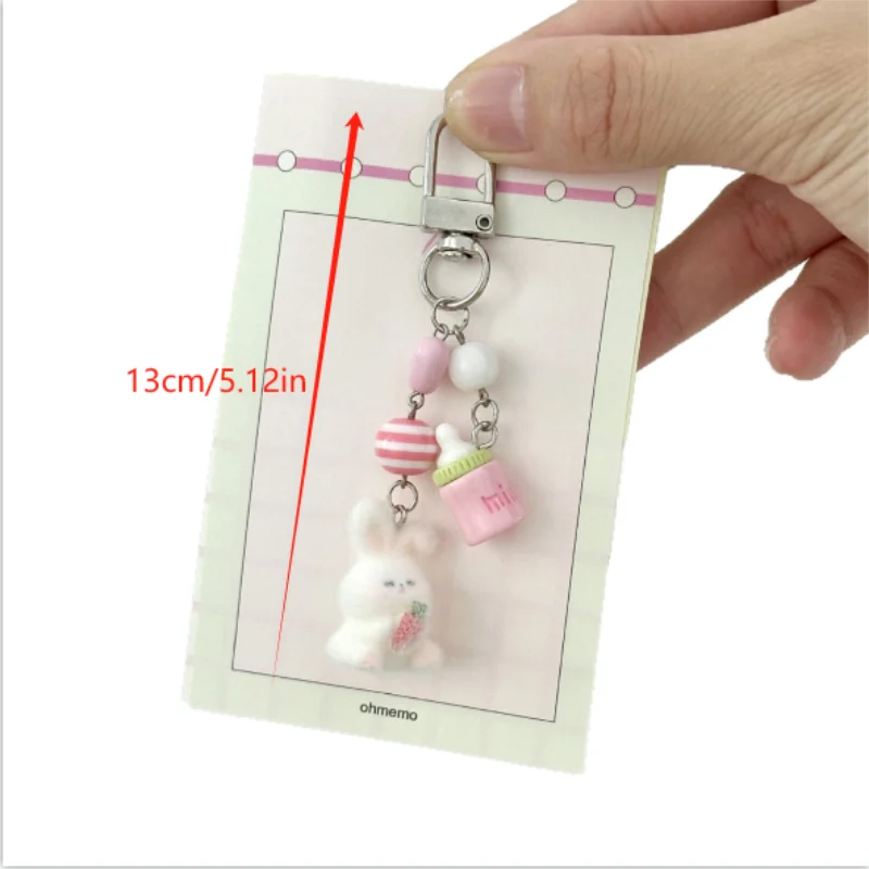 Porte-clés lapin floqué, joli Animal, bouteille, pendentif, sac à dos, ornements, lanière de sac, chaîne de téléphone, cadeaux de Couple