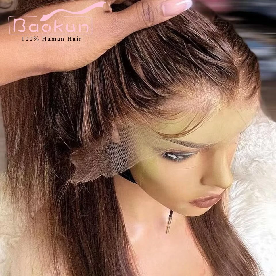 200 Density Brown Human Hair Full Lace Wig PrePlucked 13x4 Straight Lace Front Wigs Human Hair Glueless 13x6 HD Lace Frontal Wig