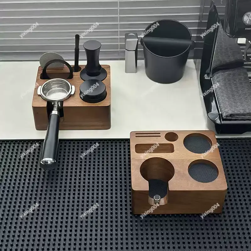 51/54/58mm Espresso Tamper Stand, Adjustable Wooden Square Tamping Rack for Coffee Making